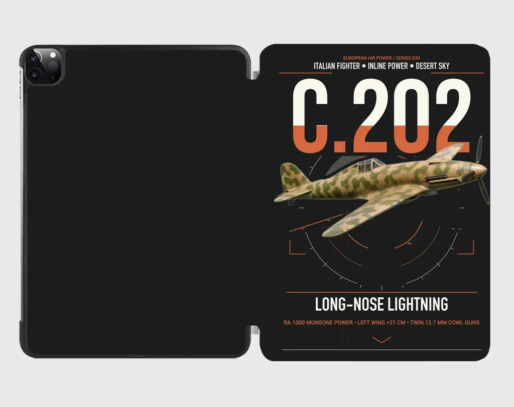 Macchi C.202 Folgore design on black ipad tablet case