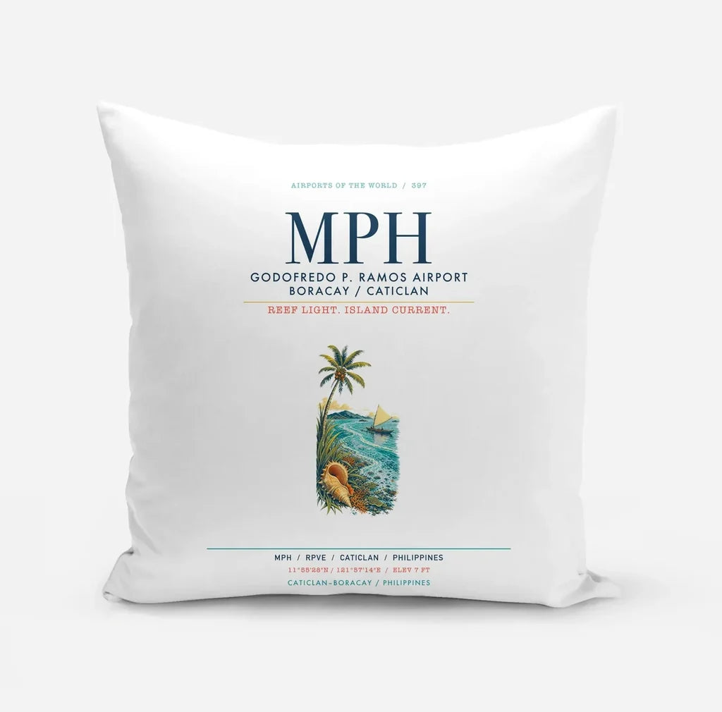 Godofredo P. Ramos Airport Boracay Caticlan (MPH) design on white pillow