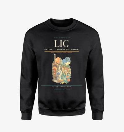 Limoges – Bellegarde Airport (LIG) design on black sweatshirt