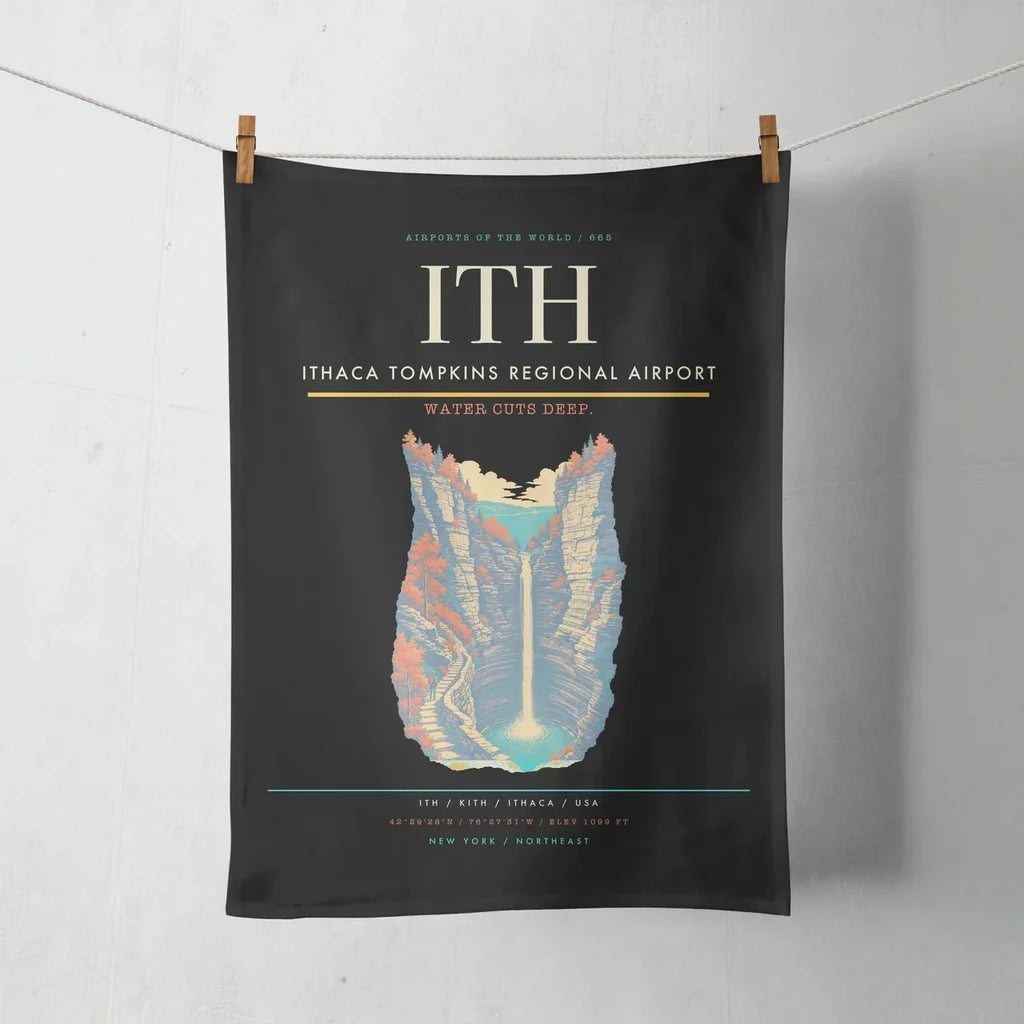 Ithaca Tompkins Regional Airport (ITH) design on black towel