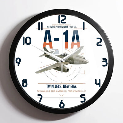 Messerschmitt Me 262A-1a design on white framed wall clock