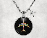 Thumbnail for Side view of Colourful Airplane aviation necklace in stainless steel, polished finish.