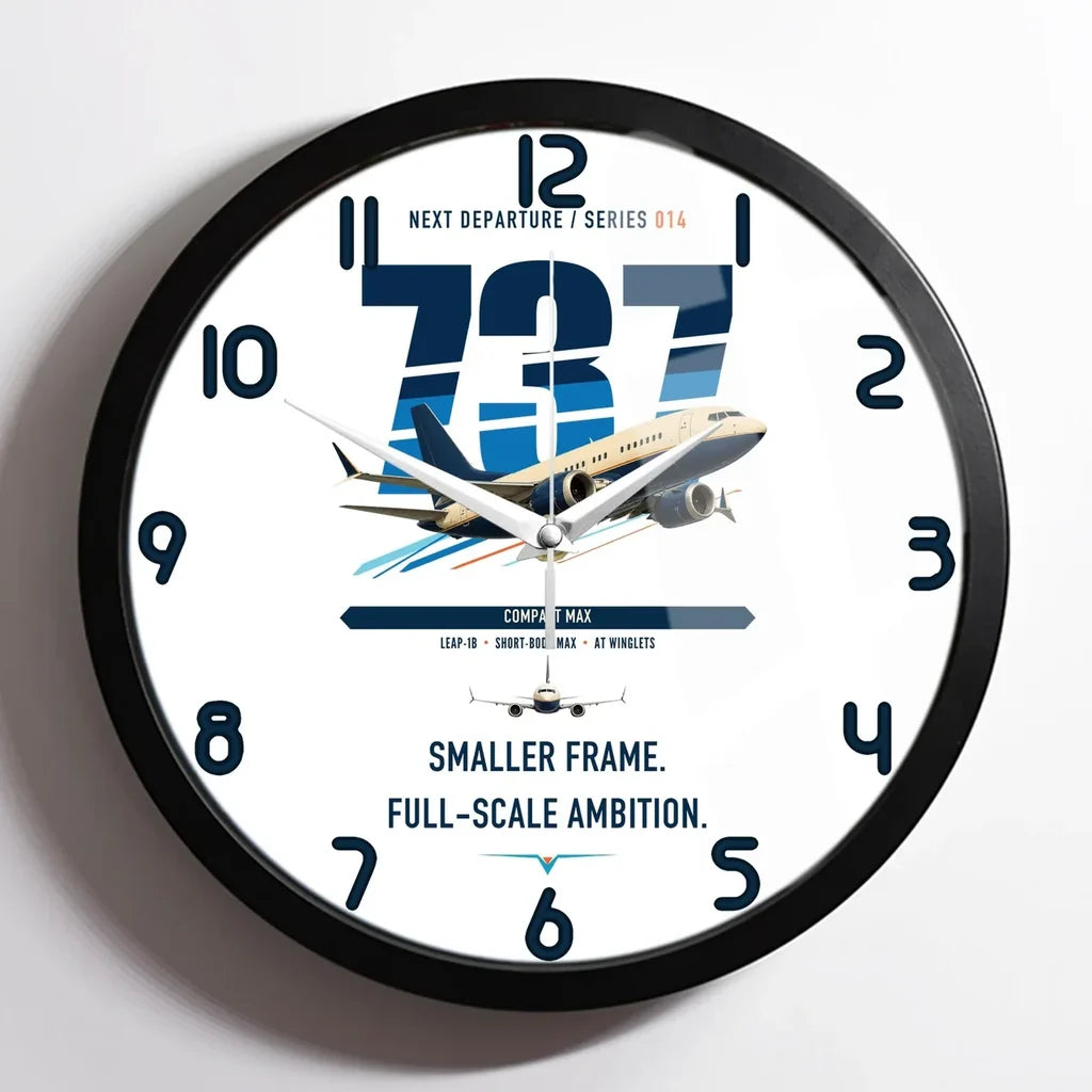 Boeing 737 MAX 7 design on white framed wall clock