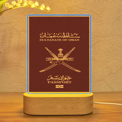 Oman Passport aviation art night lamp in premium acrylic with LED.