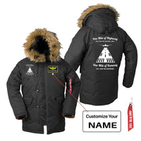 Thumbnail for One Mile of Runway Will Take you Anywhere aviation design printed on heavyweight shell with hooded warmth parka bomber.