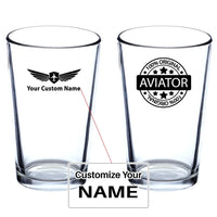 Thumbnail for %100 Original Aviator Beer & aviation design on beer water glass, versatile drinkware.