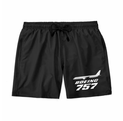 The Boeing 757 aviation design on quick-dry polyester swim trunks.