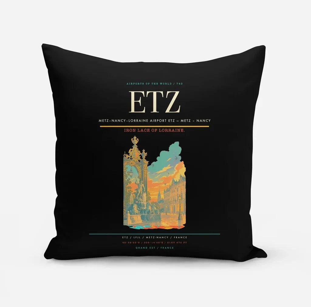 Metz–Nancy–Lorraine Airport (ETZ) design on black pillow
