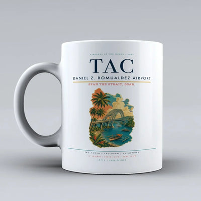 Daniel Z. Romualdez Airport (TAC) airport code design on white ceramic mug
