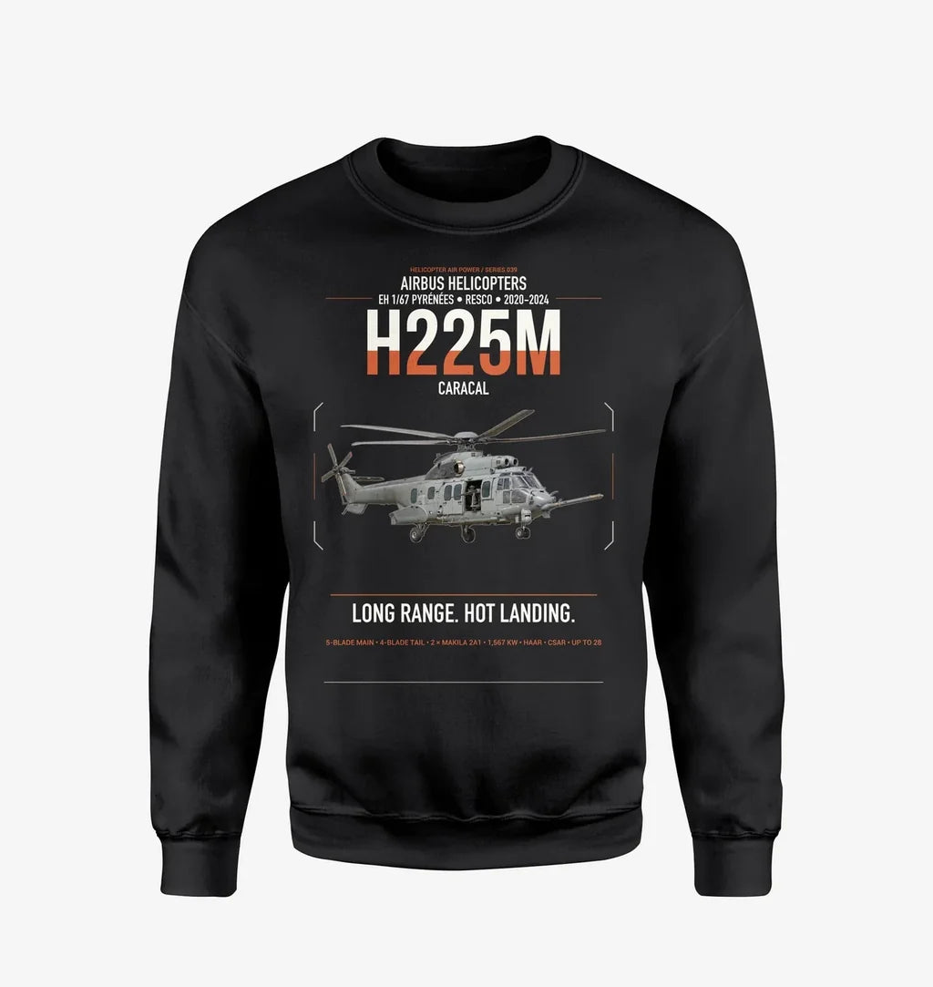 Airbus Helicopters H225M Caracal design on black sweatshirt