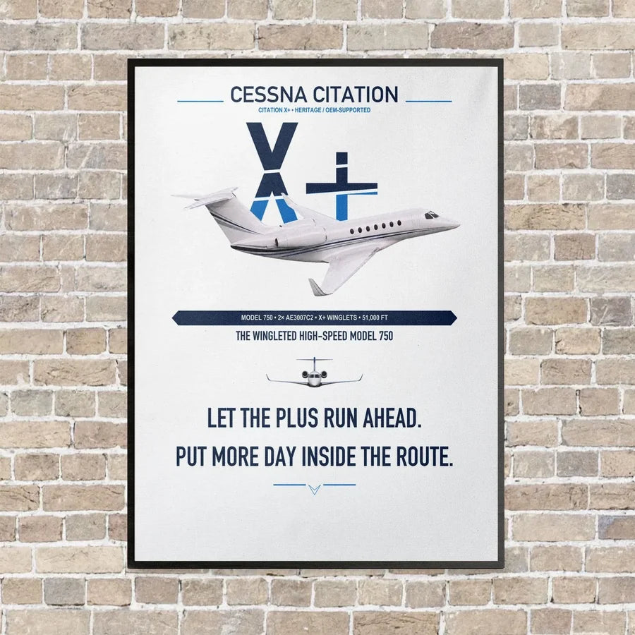 Cessna Citation X+ vertical canvas print - framed - white background