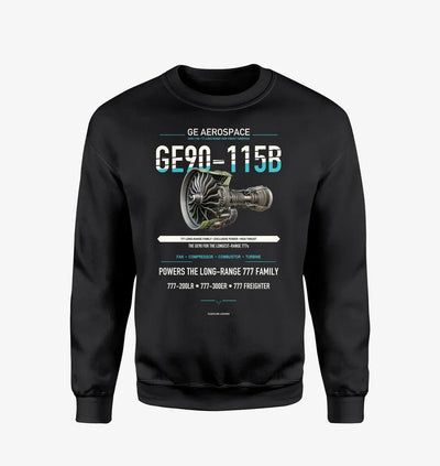 GE90-115B design on black sweatshirt