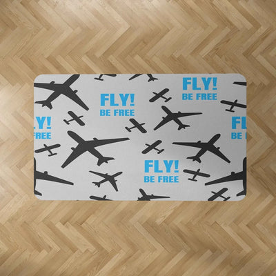 Fly Be Free (Gray) aviation design on durable carpet pile with non-slip backing rectangle carpet floor mat.
