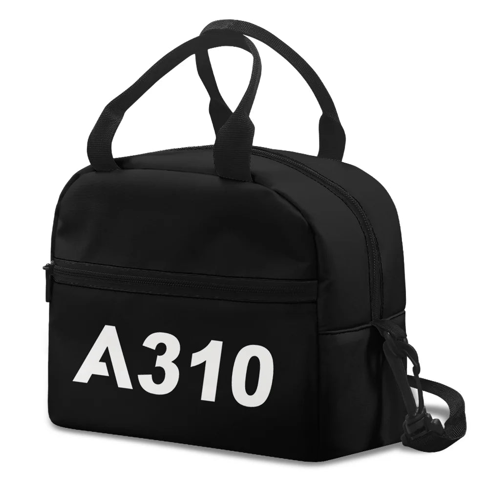Airbus A310 Flat Text aviation print lunch bag, insulated polyester.