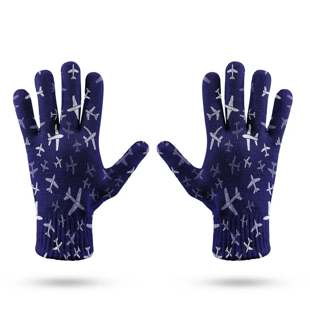 Different Sizes Seamless Airplanes aviation design on soft knit fabric gloves.