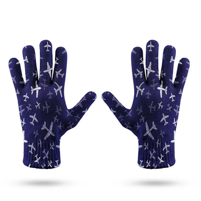 Different Sizes Seamless Airplanes aviation design on soft knit fabric gloves.
