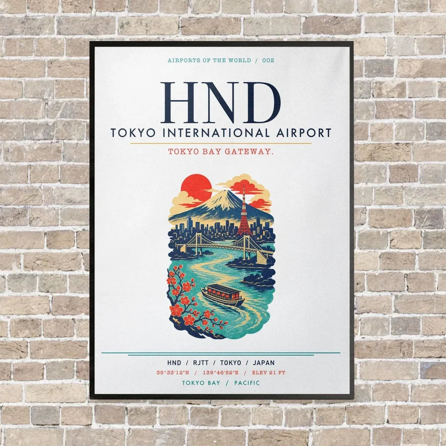 Tokyo Haneda Airport HND vertical canvas print - framed - white background