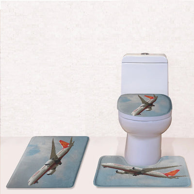 Air India's Boeing 787 Toilet Seat Cover Three-piece aviation print on soft fabric toilet seat cover set.