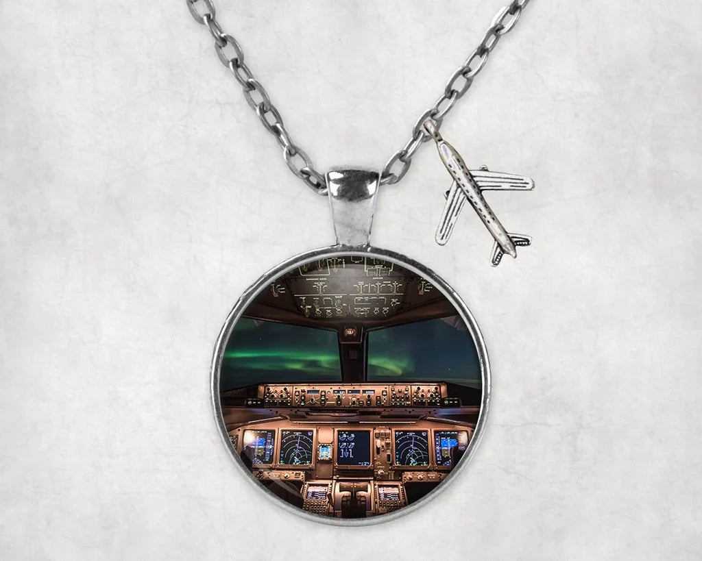 Boeing 777 Cockpit aviation necklace, stainless steel body with engraved detail.