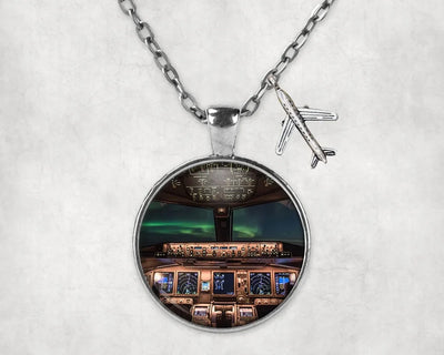 Boeing 777 Cockpit aviation necklace, stainless steel body with engraved detail.