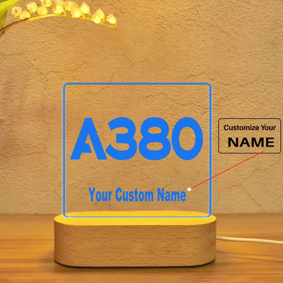 Airbus A380 Flat Text aviation themed night lamp, premium acrylic with LED.