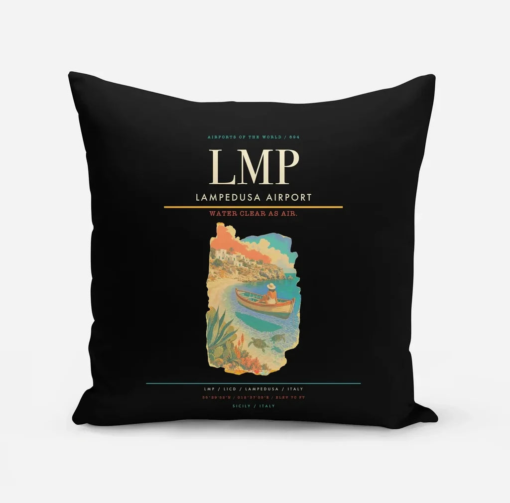 Lampedusa Airport (LMP) design on black pillow