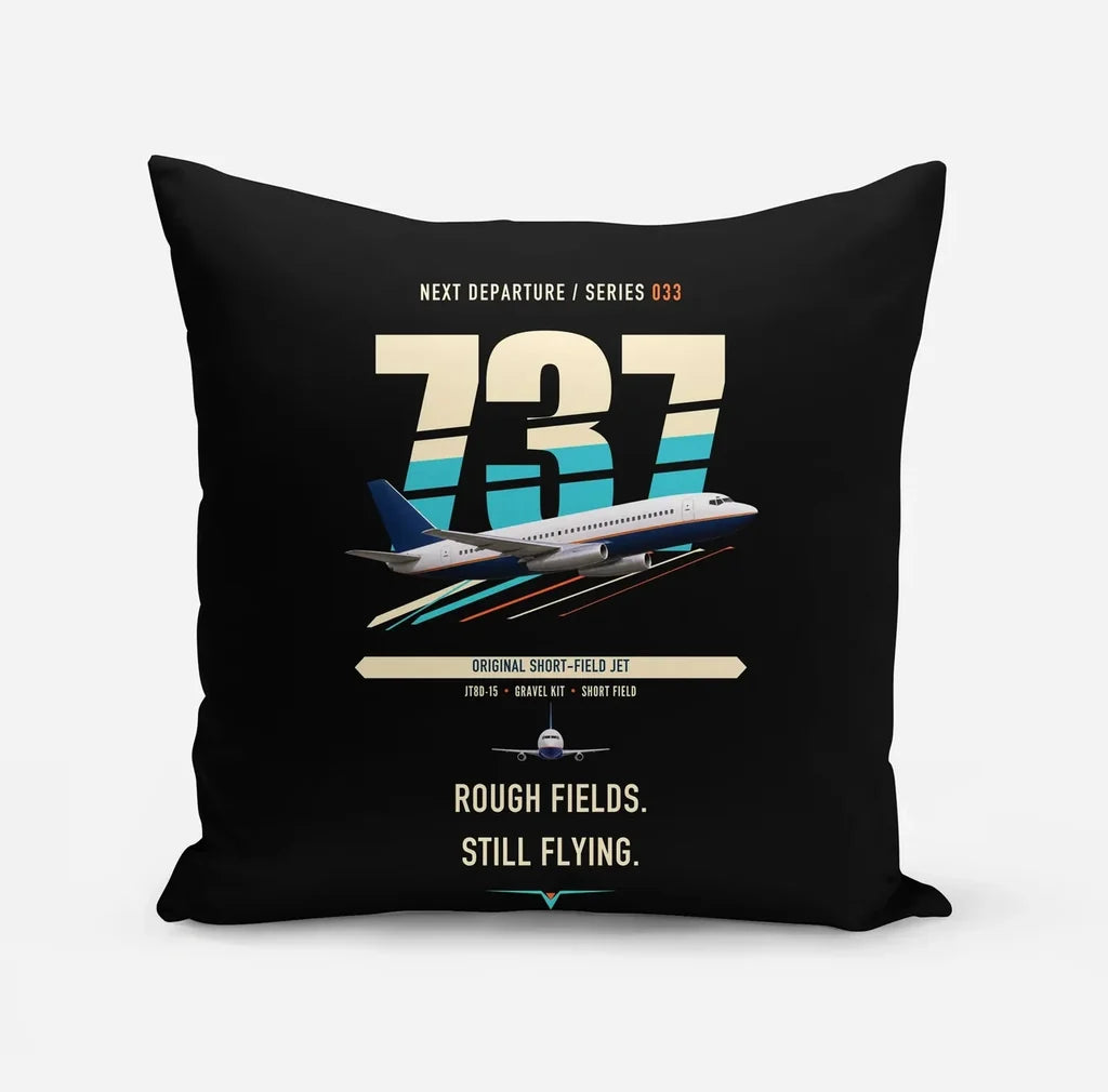 Boeing 737-200 design on black pillow