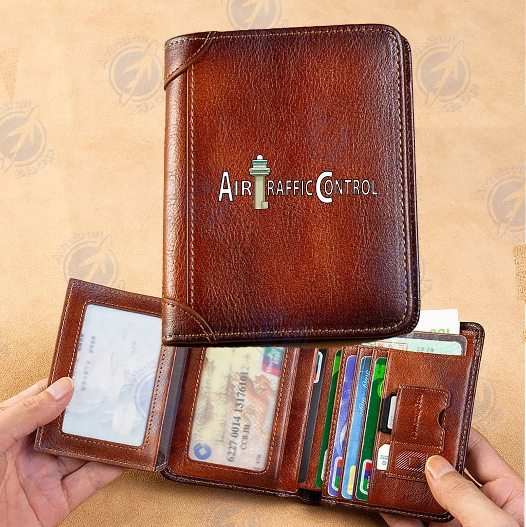 Air Traffic Control aviation design leather wallet, leather construction.