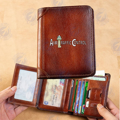 Air Traffic Control aviation design leather wallet, leather construction.