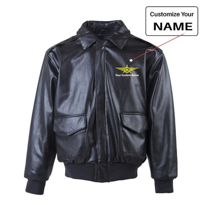 Custom Name (Badge 3) Leather Bomber Jackets (NO Fur) aviation design printed on genuine leather with quilted lining leather.