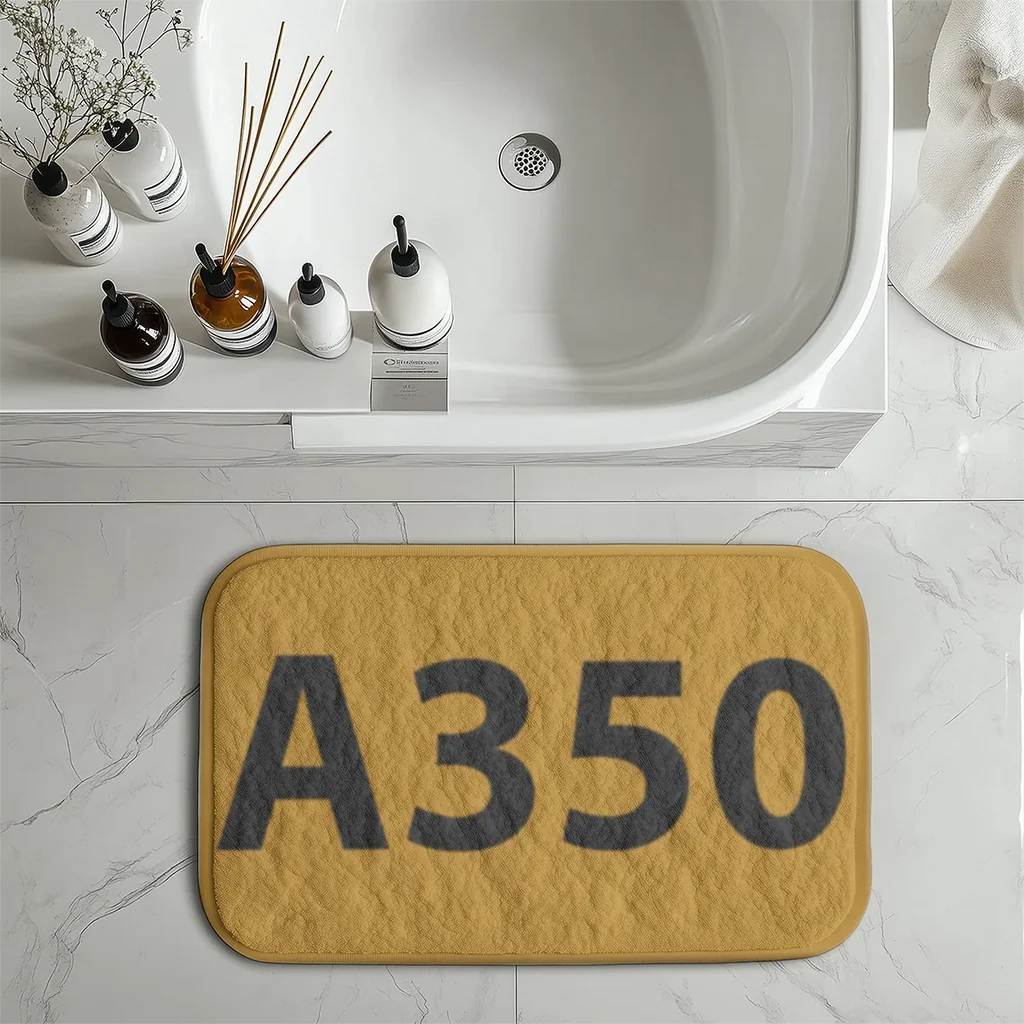 Airport Ground Signs "Airbus A350" aviation print bath mat, soft absorbent fabric with non-slip backing.