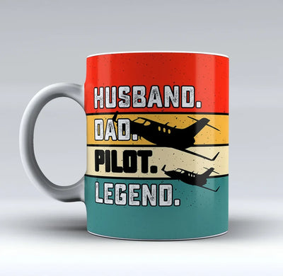 Husband & Dad & Pilot & Legend (2) aviation design on ceramic mug, premium ceramic with glazed finish.