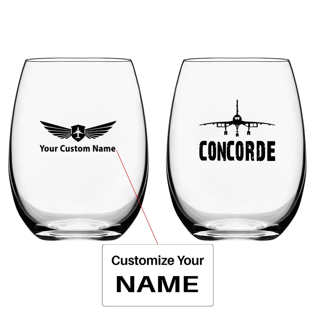 Concorde & Plane Water & Drink aviation design on water glass, crystal-clear premium glassware.