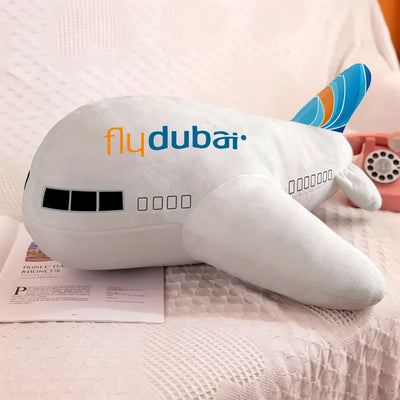 Flydubai Airlines aviation design on soft polyester filling airplane-shape decorative pillow.