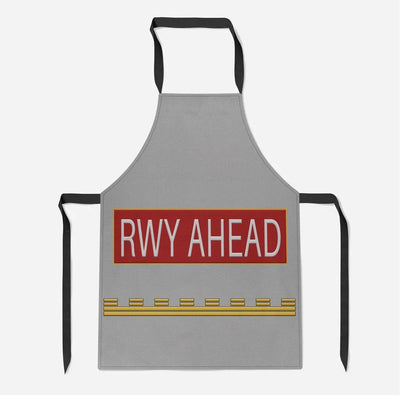 Runway Ahead aviation design on durable cotton blend kitchen apron.