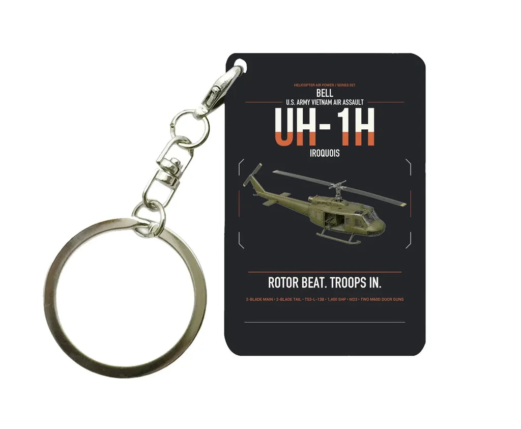 Bell UH-1H Iroquois design on black designed key chain, double-side print