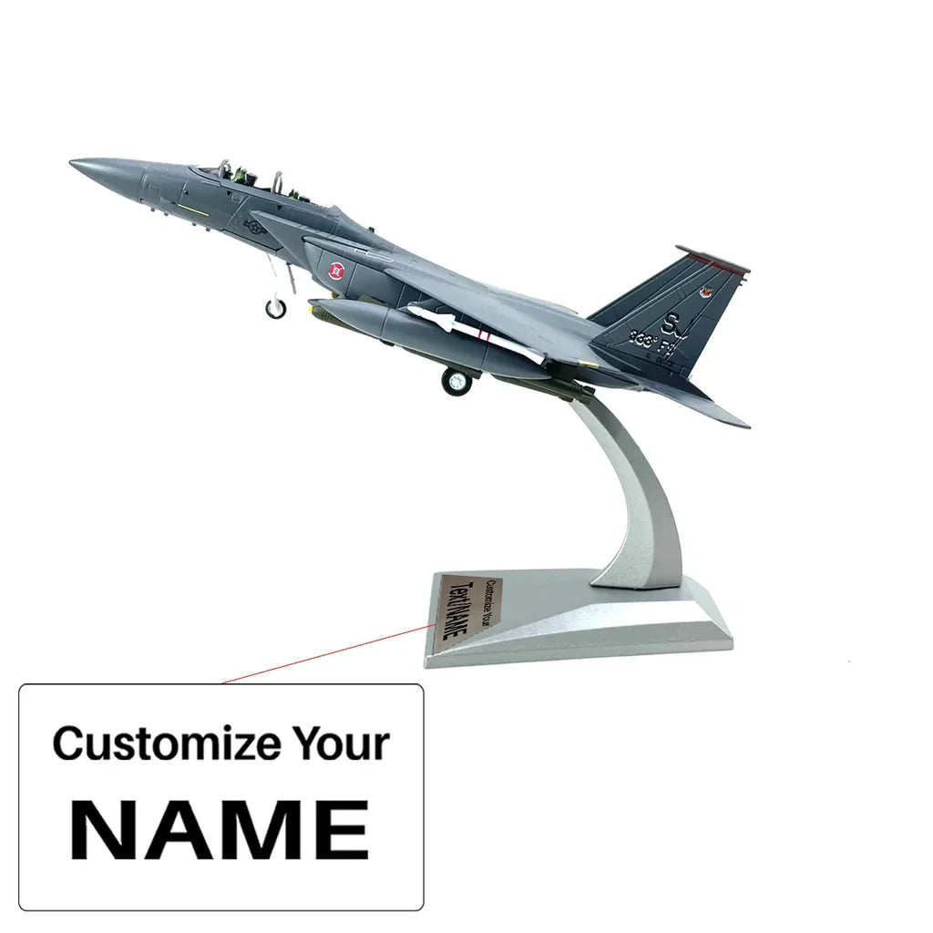 Side view of 1/100 Scale USAF F-15E Eagle Fighter Airplane Model aviation military aircraft model in diecast metal with detai.