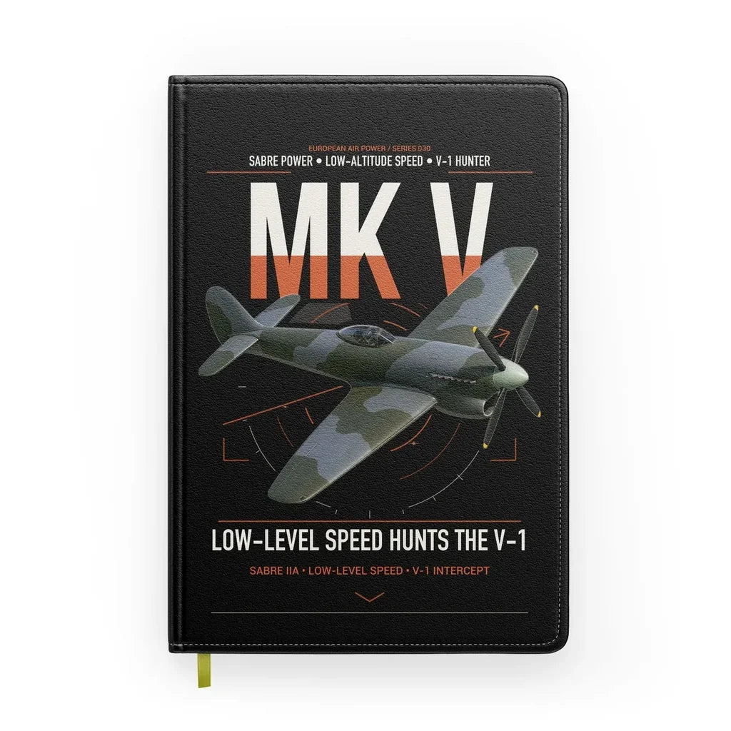 Hawker Tempest Mk V design on black notebook