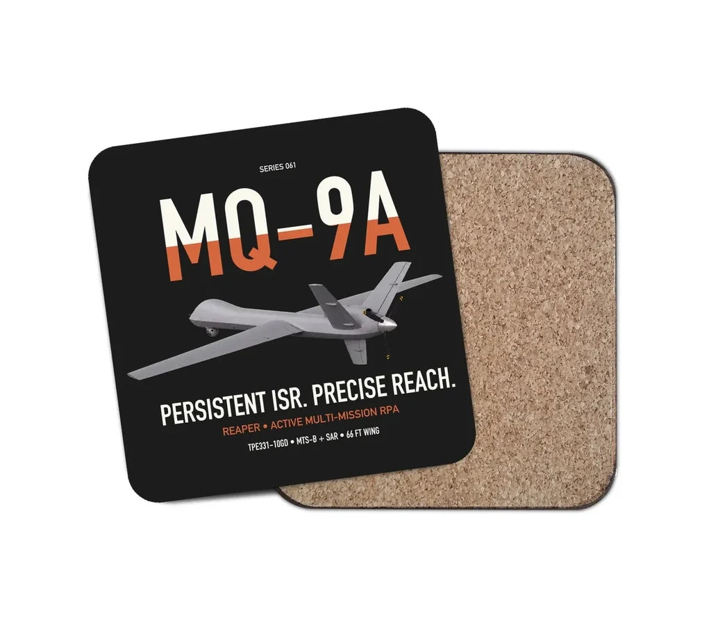 MQ-9A Reaper design on black 1 piece coaster
