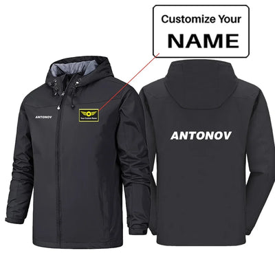 Antonov & Text Rain Jackets & Windbreakers aviation design printed on waterproof shell with sealed seams rain jacket.