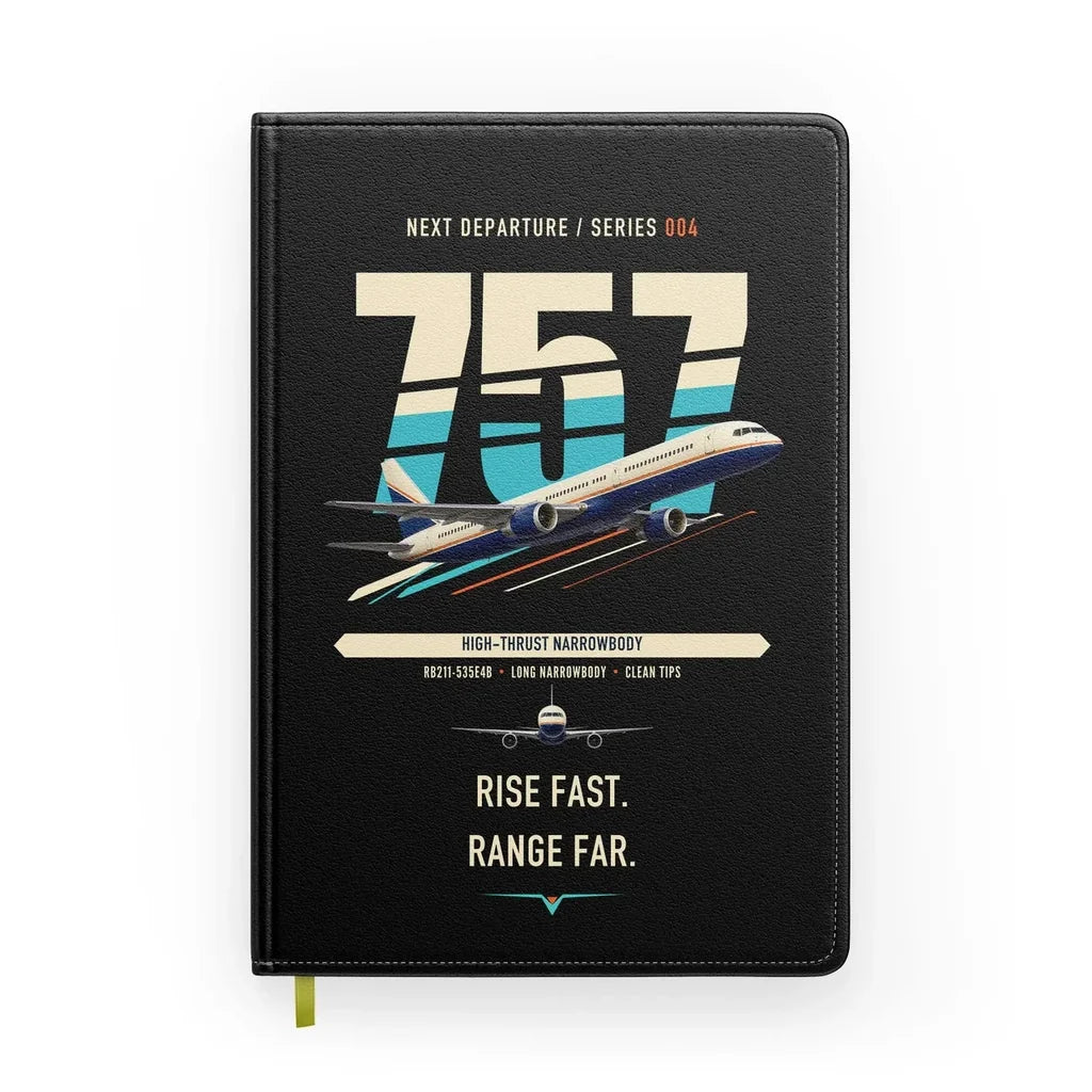Boeing 757-200 design on black notebook