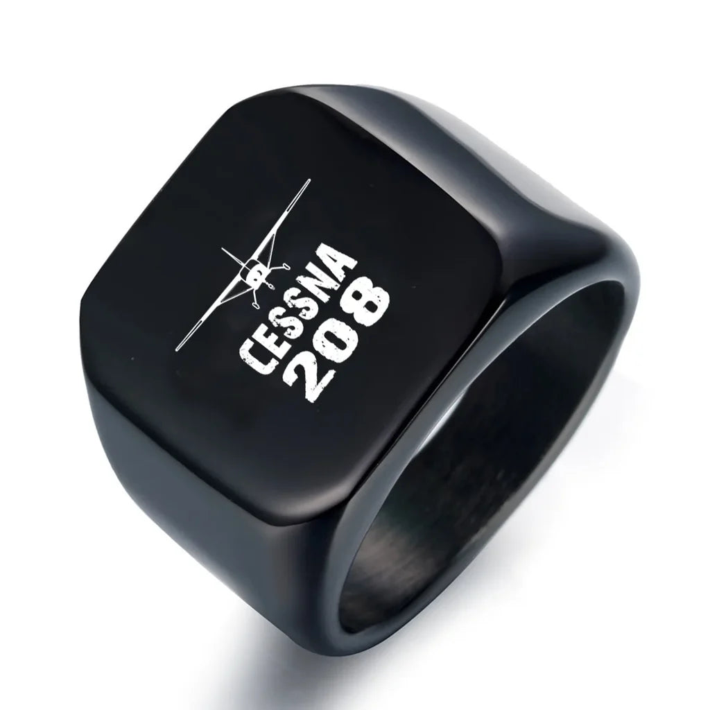 Cessna 208 & Plane aviation ring in stainless steel.