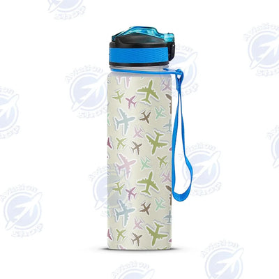 Seamless 3D Airplanes Sports aviation design on sport kettle, insulated bottle with sport spout.