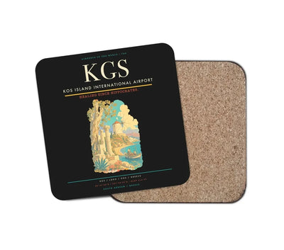 Kos Island International Airport (KGS) design on black 1 piece coaster