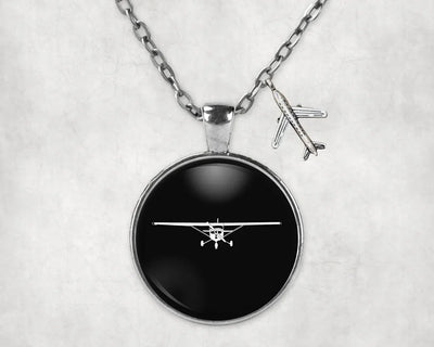 Cessna 172 Silhouette aviation-themed necklace, polished stainless steel.