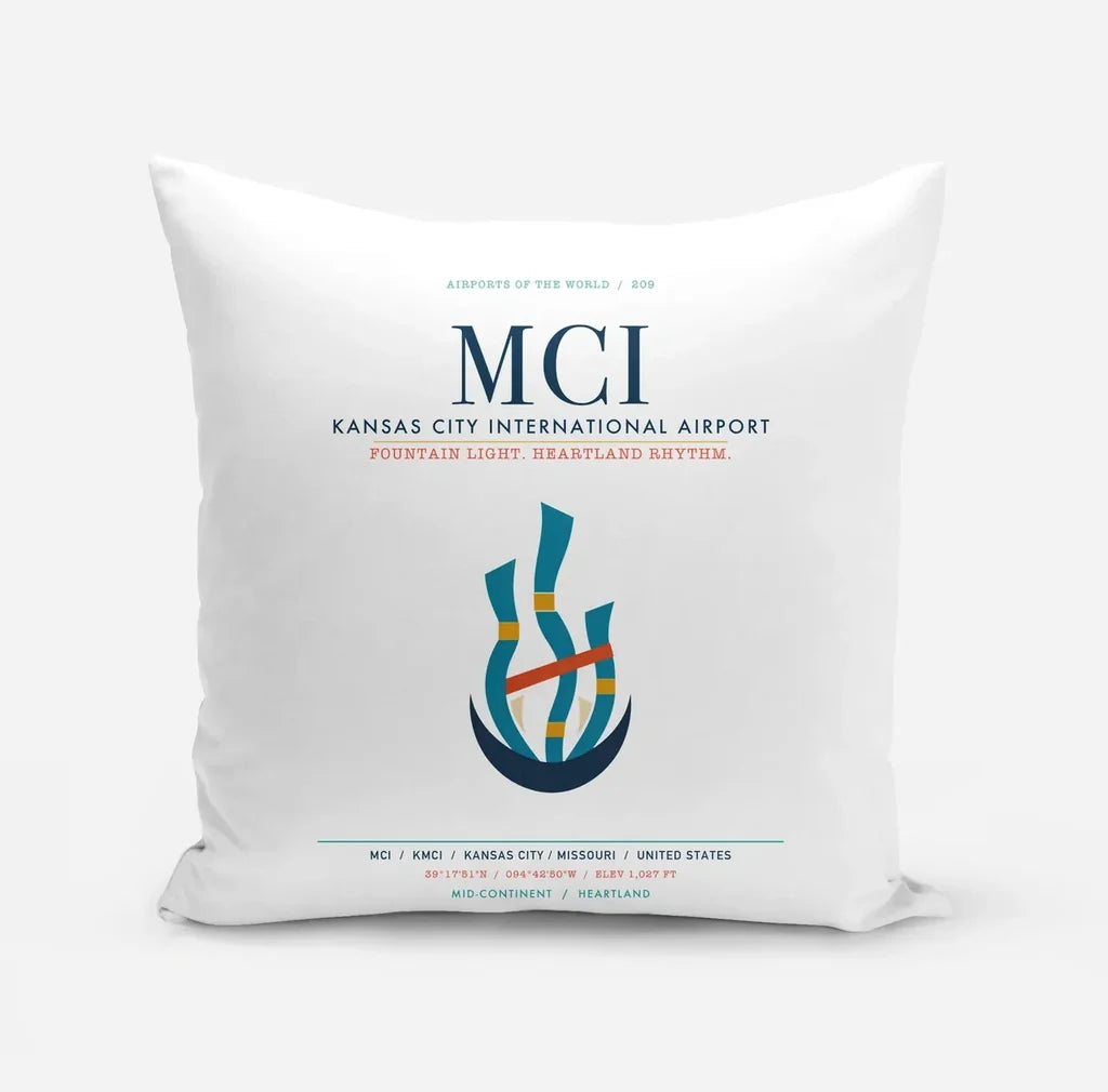 Kansas City International Airport (MCI) design on white pillow
