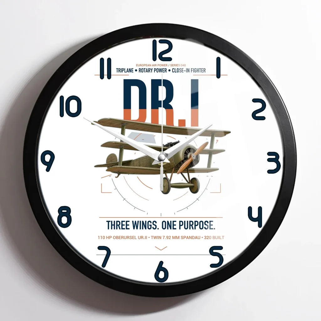 Fokker Dr.I design on white framed wall clock