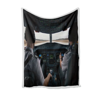 Departing Aircraft's Cockpit Bed Blankets & aviation print on soft fleece blanket.