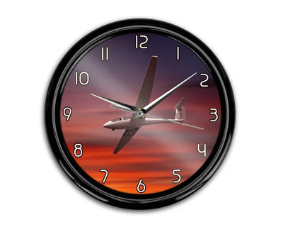 Cruising Glider at Sunset aviation themed wall clock, premium wood and metal.