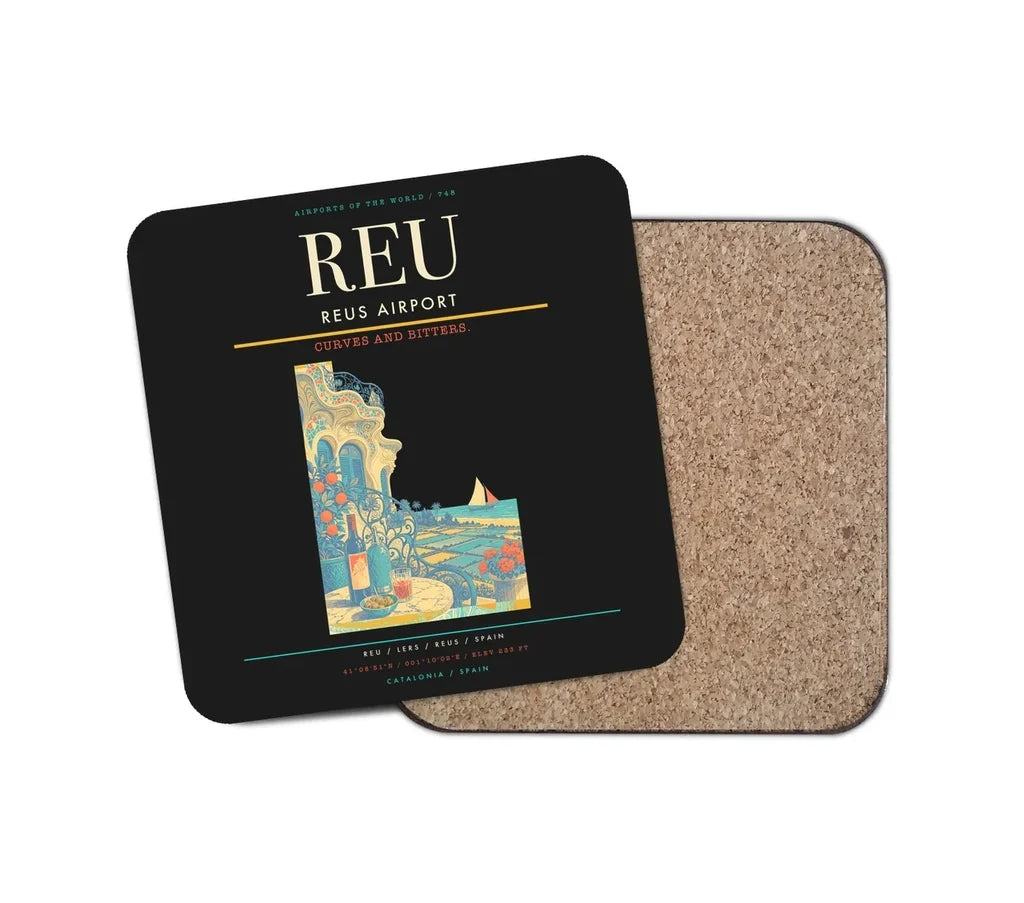 Reus Airport (REU) design on black 1 piece coaster